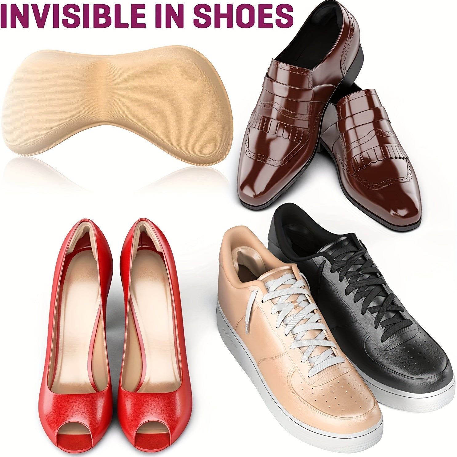 Unisex Soft Heel Pads Self-Adhesive Cushion Inserts for Shoes Black Nude