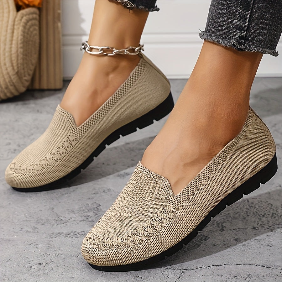 Women Knitted Solid Color Loafers Lightweight Slip-Resistant Flat Shoes