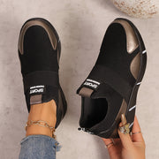 Women's Slip-On Sneakers Lightweight Knit Breathable Casual Shoes Black Gold