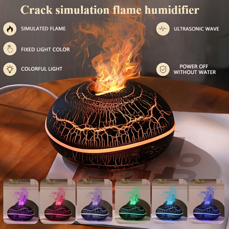 Simulated Flame Crack Humidifier USB Oil Diffuser Seven Colors Light