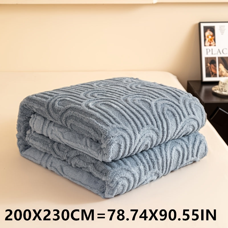 Striped Plush Bed Blanket with Vintage Roman Column Pattern Polyester All-Season Sofa Throw