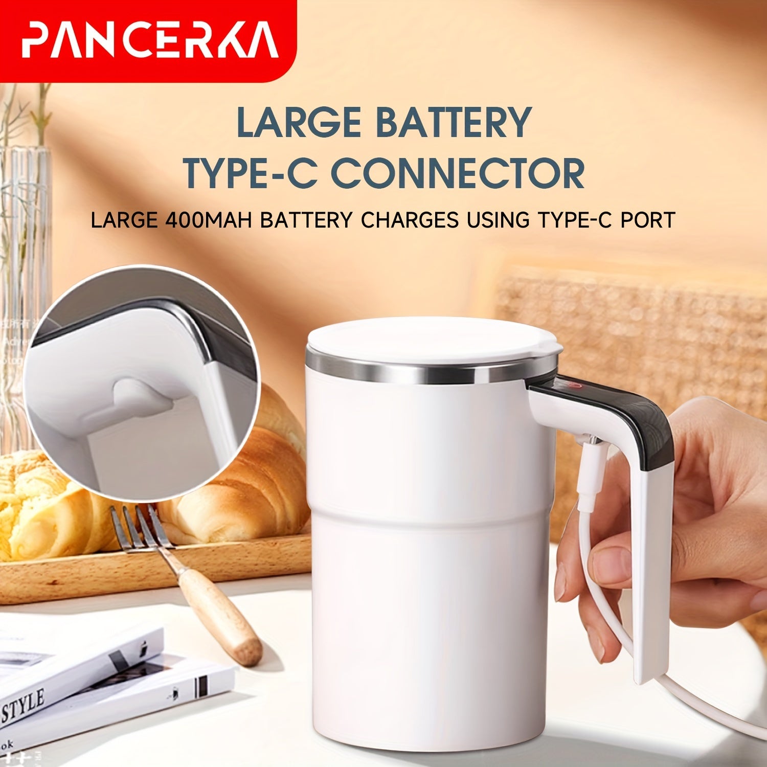 Auto Stirring Coffee Cup With Temperature Display White Travel Mug