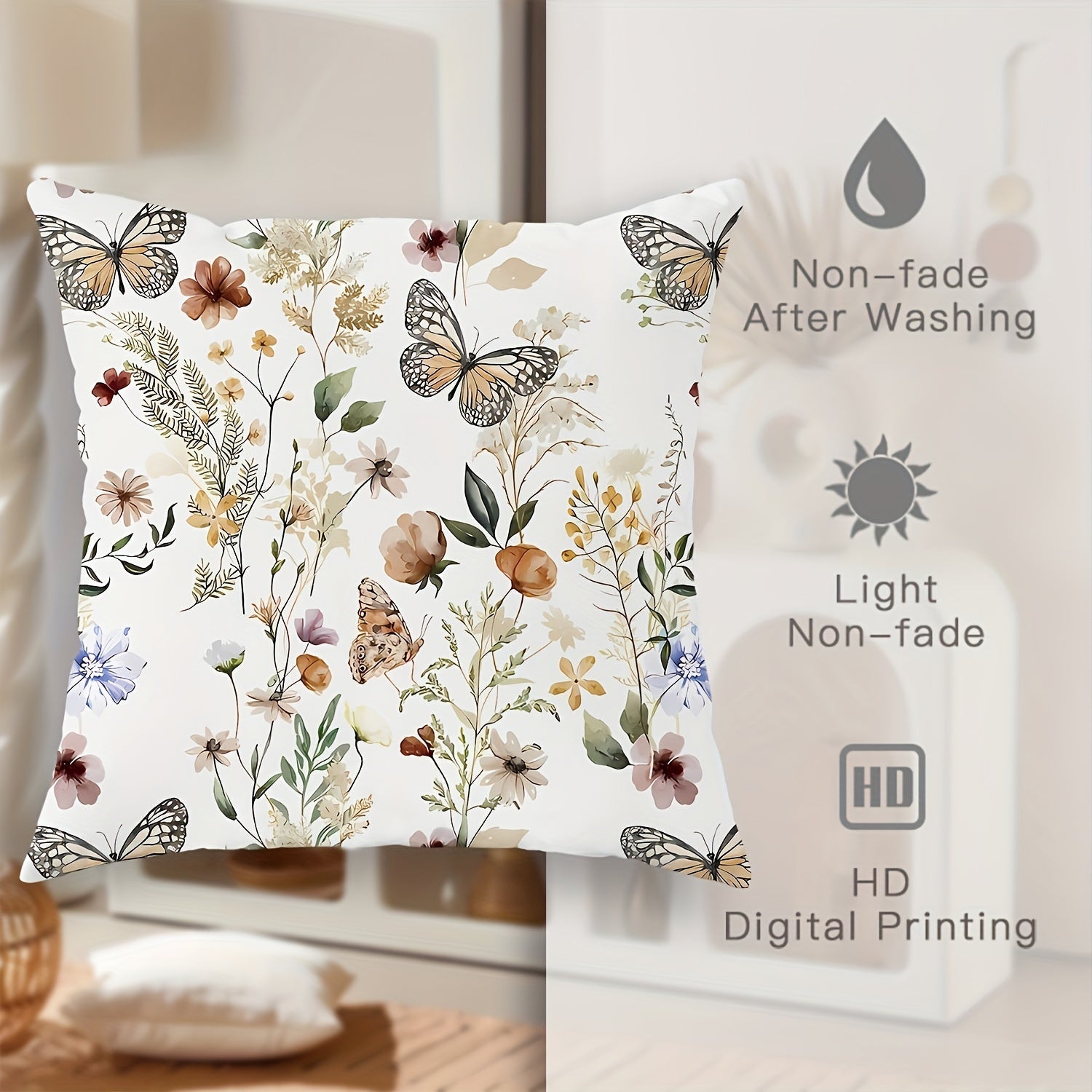 Velvet Decorative Pillow Covers Set 45.72cm Floral Butterfly White for Living Room Bedroom