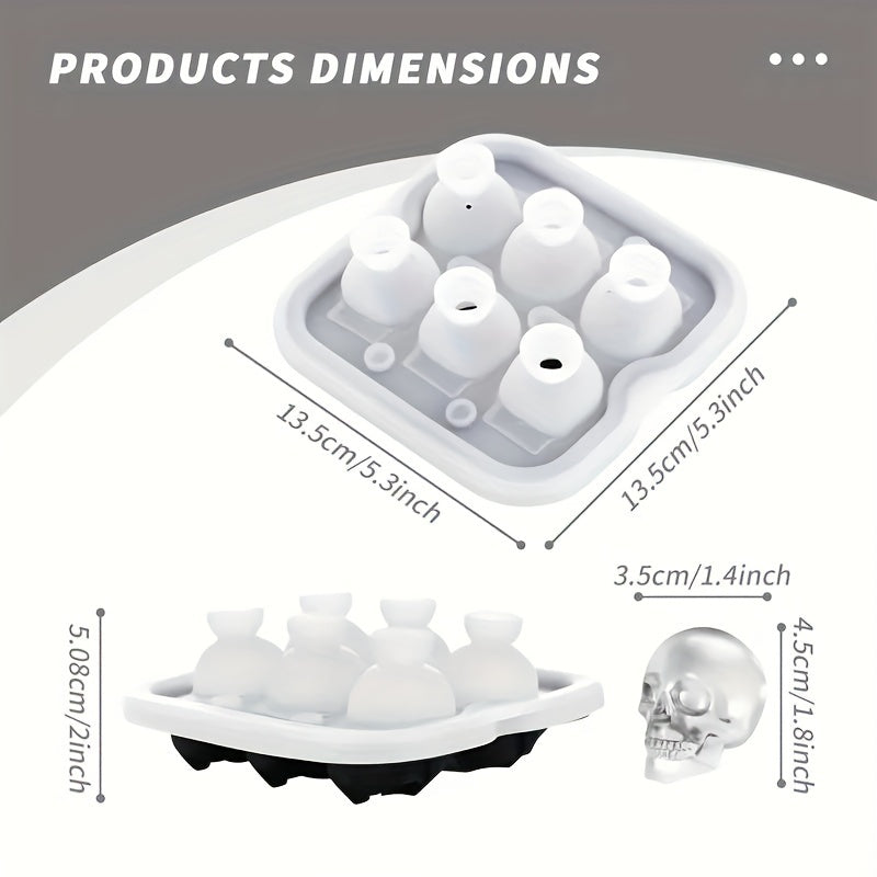 Silicone Skull Ice Cube Tray 6 Sections for Whiskey Jelly Candy Halloween