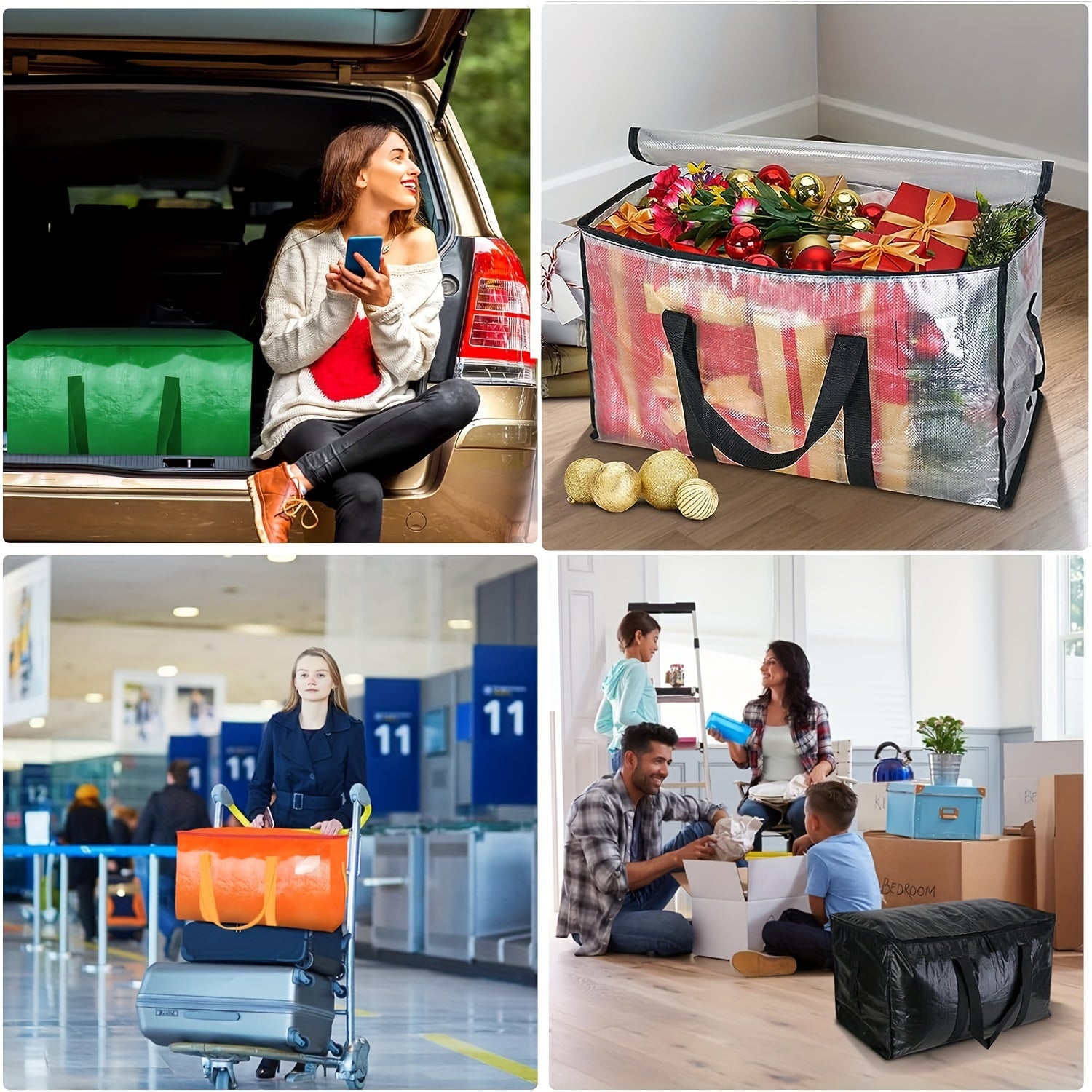Сумки для переезда экстра большого размера с молниями, ручками для переноски, прочные для хранения - упаковка из 2/4/6 штук. Идеально подходит для организации и экономии пространства в вашей спальне, доме, шкафу или гардеробе.