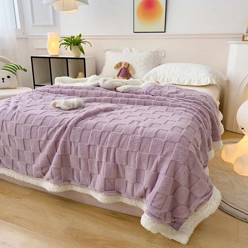 Double-Layer Taffeta Knitted Throw Blanket Cozy Warm Soft All-Season Bed Couch Travel