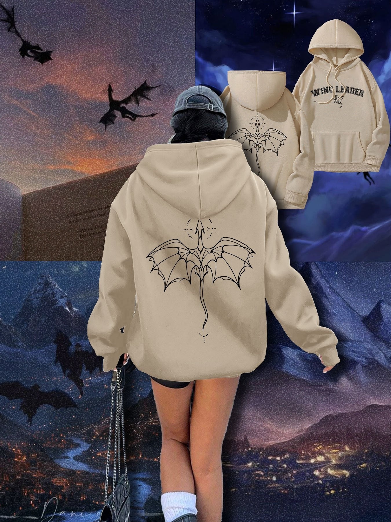 Beige Hoodie with Glass Throne Graphic for Book Lovers Casual Drawstring Sweatshirt