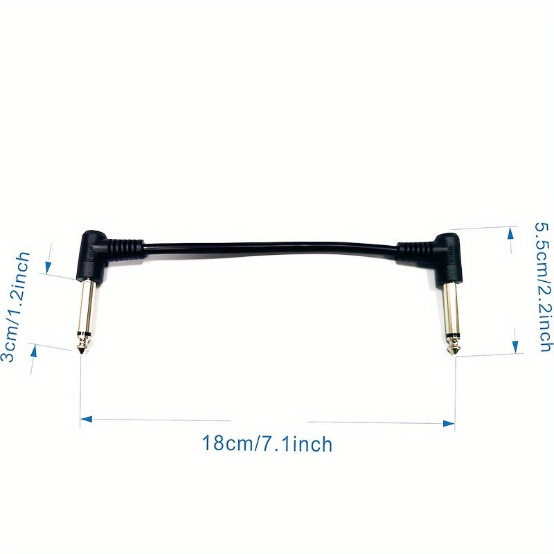 Set of 6 Black 6.35mm Curved Guitar Effects Cables 18cm