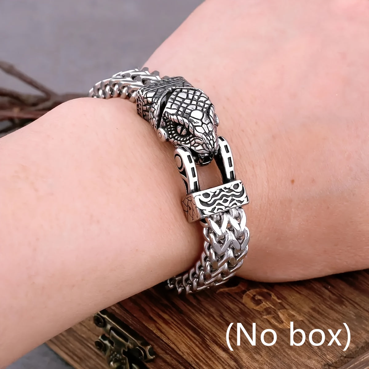 Stainless Steel Snake Head Bracelet for Men Punk Rock Jewelry Durable Gift