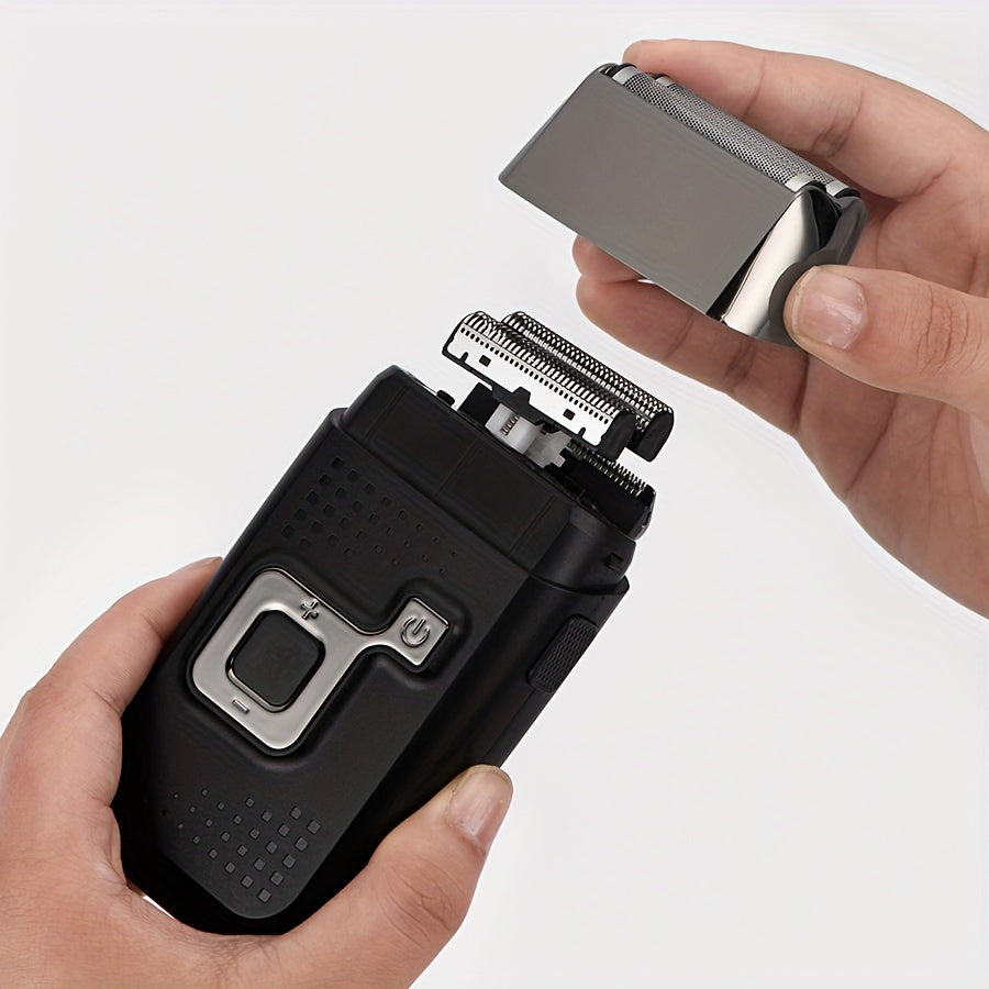 Беспроводная электрическая перезаряжаемая бритва с триммером для бороды, двойной лезвие, моющаяся для ухода