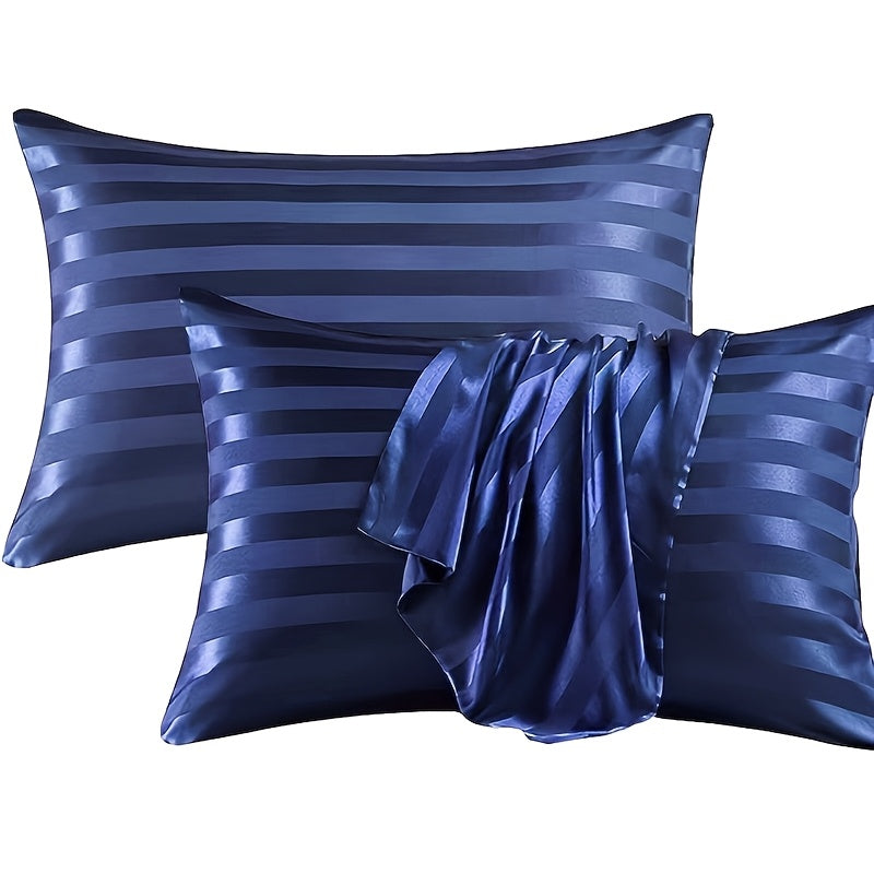 Set of 2 Satin Striped Pillow Covers 100% Polyester Soft Washable Home Decor