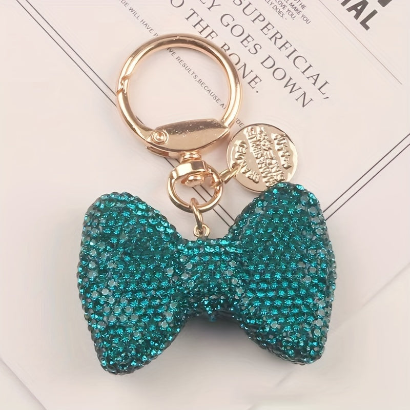 Llavero anillo de oro con lazo de rhinestone para bolsos y decoración de coche para mujeres