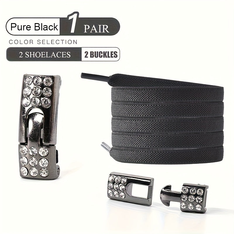Uniseks elastik loqonlar uchun shnurlash tasmalari, rhinestone buckles bilan, sneakers va kanvas uchun