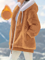 Плюс сайз женское пушистое пальто с застежкой-молнией и капюшоном для зимней одежды