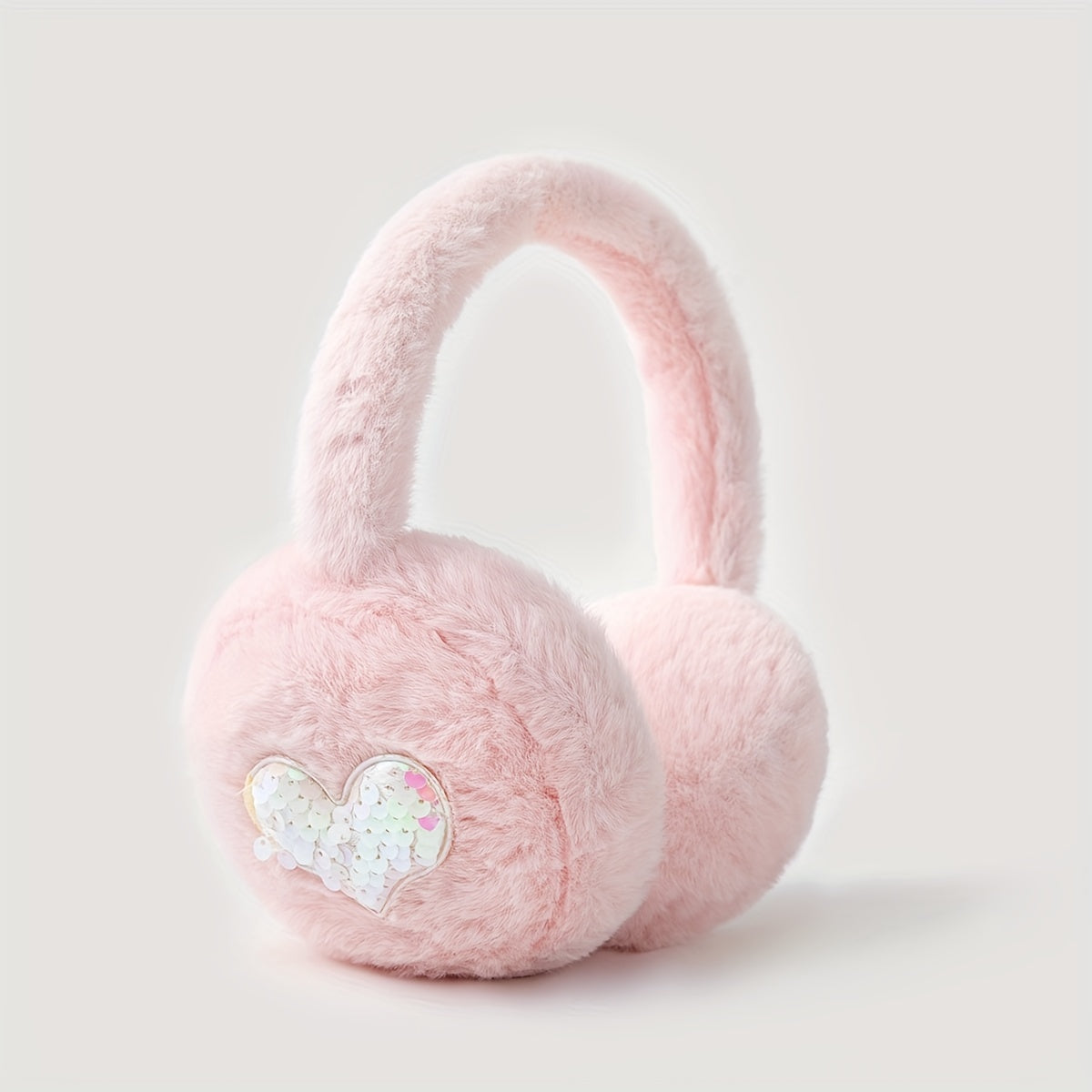 Pink Heart Plush Earmuffs Warm Cozy Winter Ear Protection for Outdoor Use
