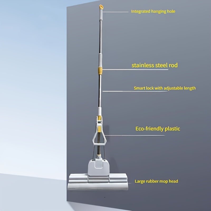 Naychali uzaytiriladigan tutqichi va samarali tozalash uchun oson siqish valfi bilan zanglamaydigan po'latdan yasalgan gubka mop. Yashash xonasi, yotoqxona, hammom, hojatxona, oshxona va devorlarni tozalash uchun mukammal, dangasa yuvish xususiyati bilan.