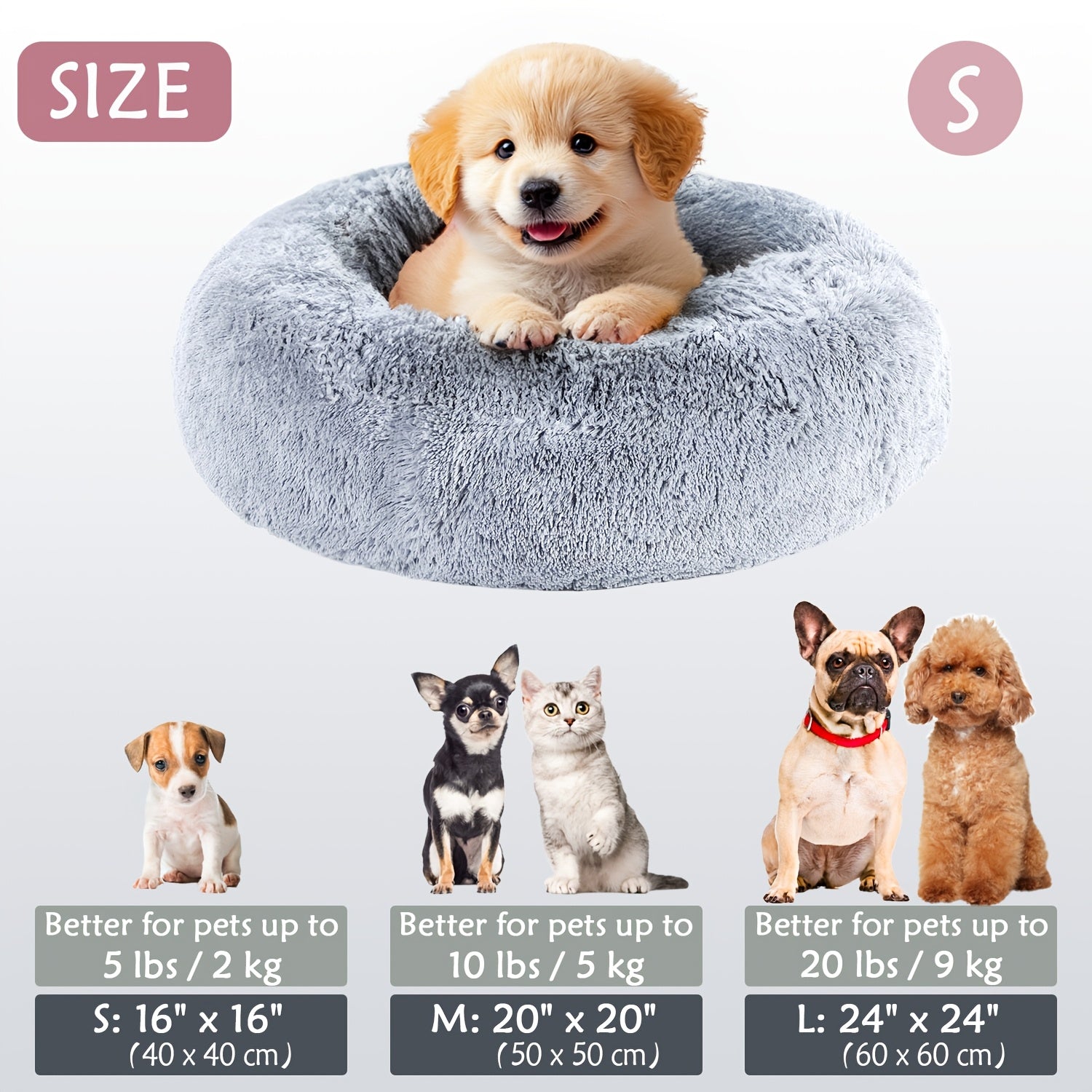 Round Dog Bed for Winter Indoor Use Polyester Non-Skid Bottom Small to Large Dogs