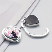 Heart-Shaped Purse Hanger with Black Cat Design Foldable Zinc Alloy Portable Bag Hook