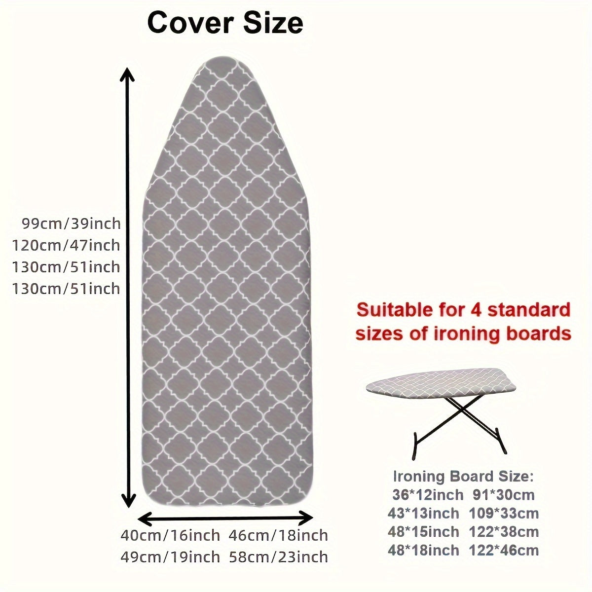 Ironing Board Cover Gray Grid 4-Layer Durable Fabric Steam-Reflective