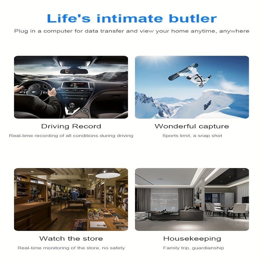 Cámara de seguridad HD 720P con detección de movimiento y audio, recargable por USB para vigilancia en el hogar, oficina y monitoreo de mascotas