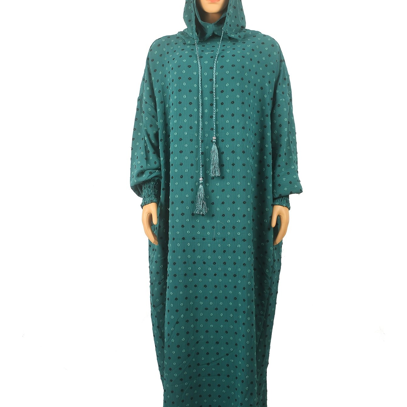 Plus Size Purple Abaya Dress With Lantern Sleeves Drawstring Waist