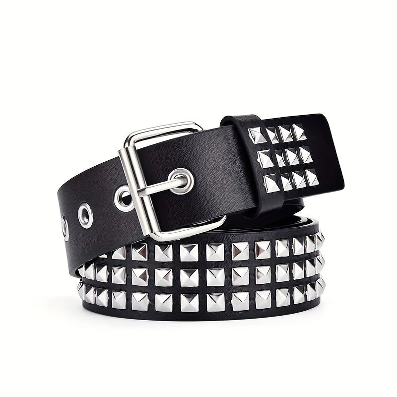 Women's Punk Style Rivet PU Leather Belt with Metal Buckle for Jeans