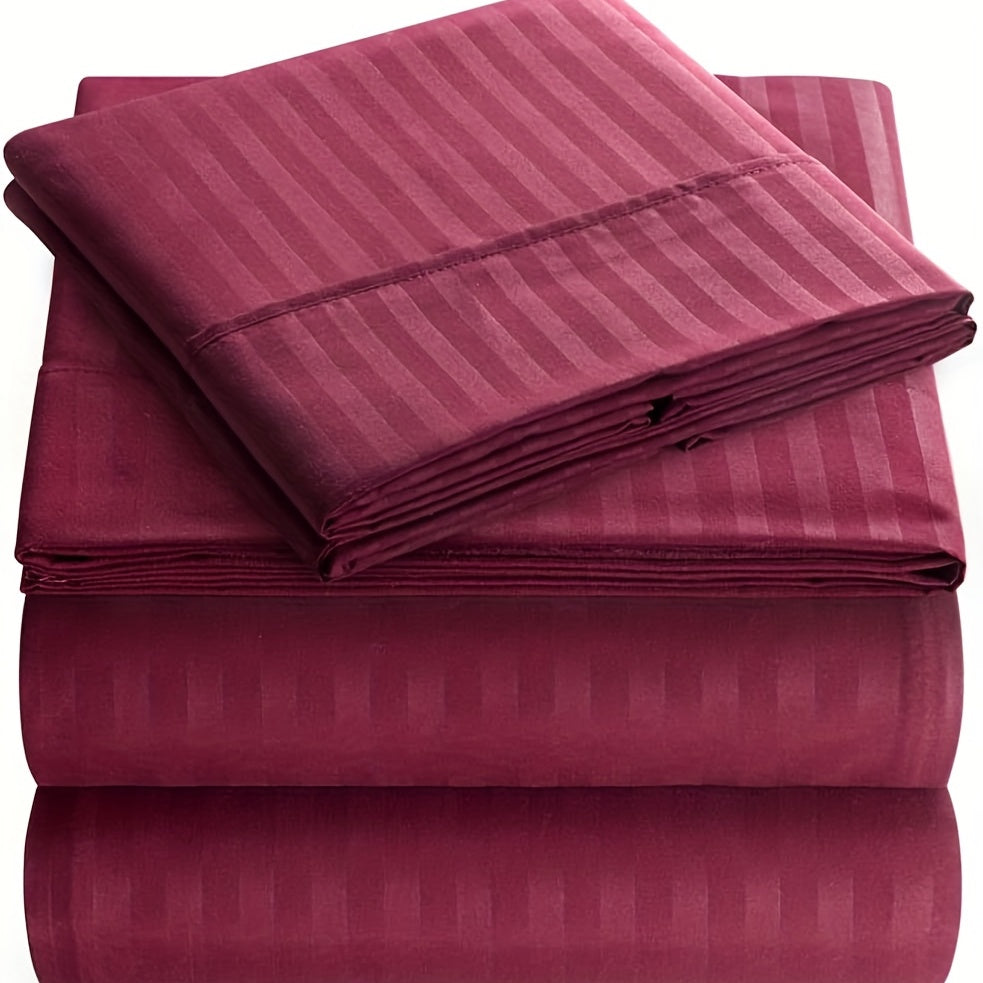 Luxury Striped Sheet Set 4 Pieces 1800 Thread Count Microfiber Deep Pockets Breathable
