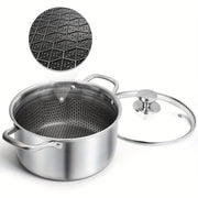 6-Quart Stainless Steel Soup Pot with Non-Stick Coating and Glass Lid