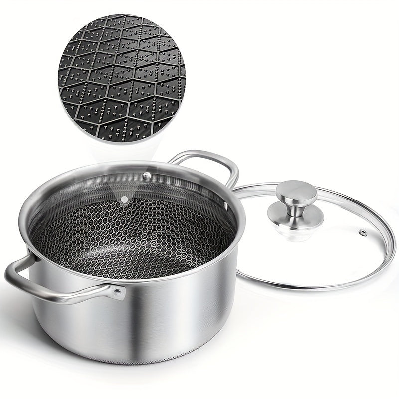 6-Quart Stainless Steel Soup Pot with Non-Stick Coating and Glass Lid