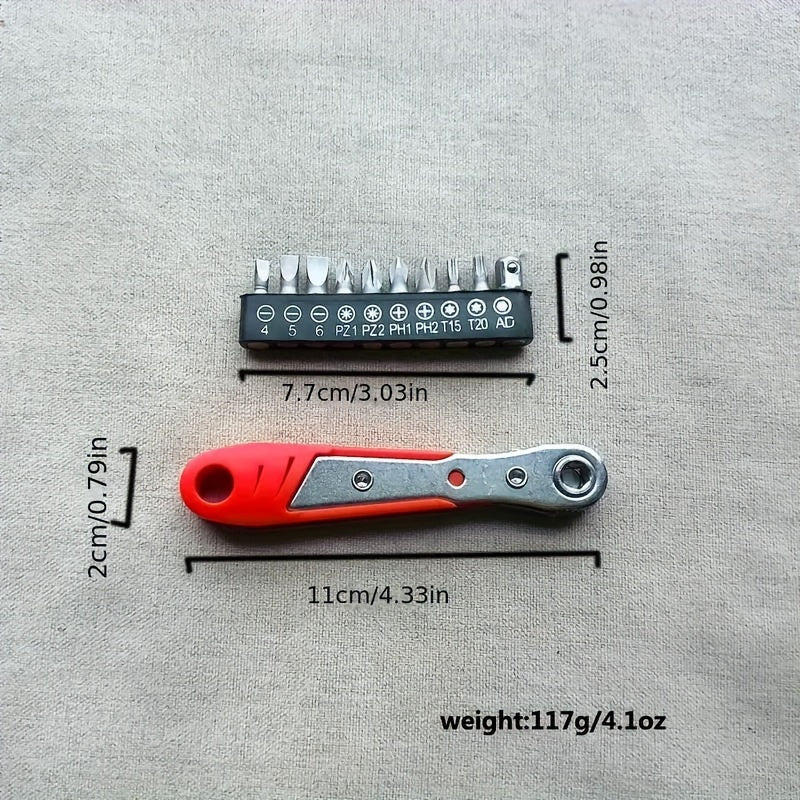 Manual Tool Kit with 36 Teeth Mini Gear Wrench and Socket for Narrow Spaces Red