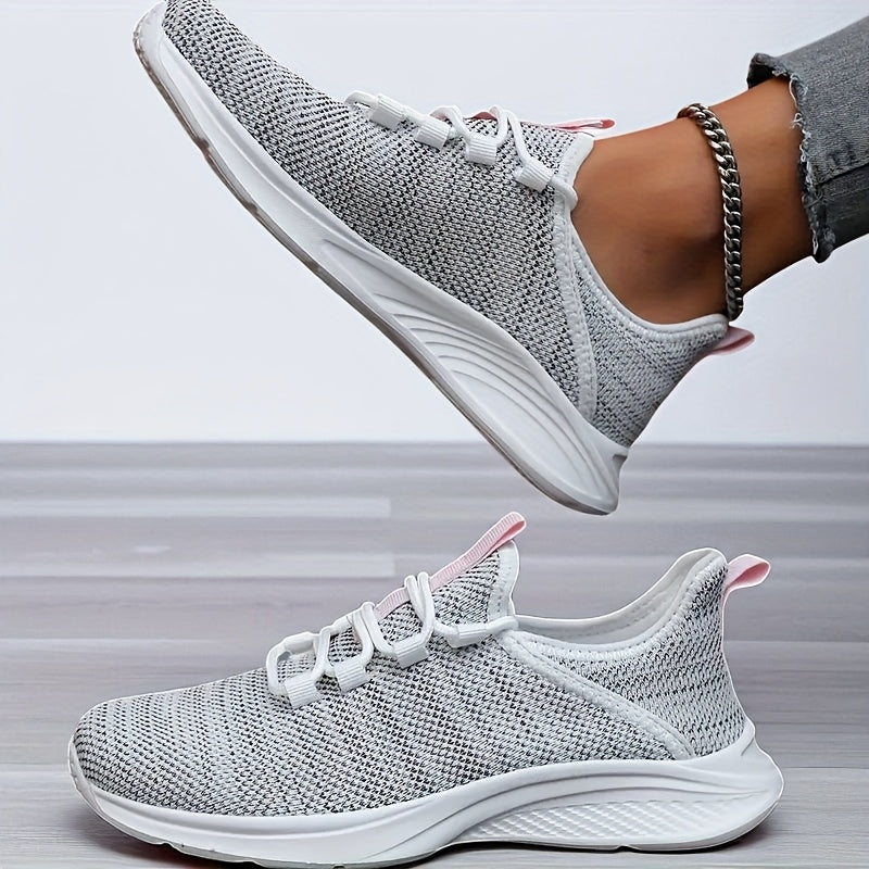 Women's Lightweight Breathable Slip-On Sneakers Grey White Casual Fitness