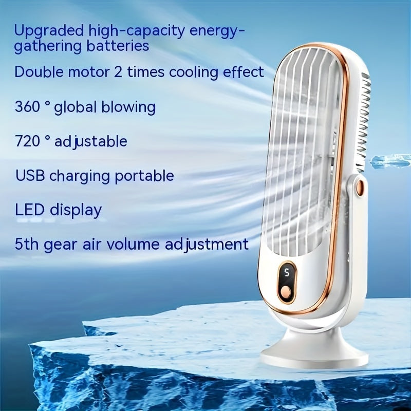 Portable Handheld Fan with Rechargeable Battery, 5 Speeds, 720° Hair Dryer