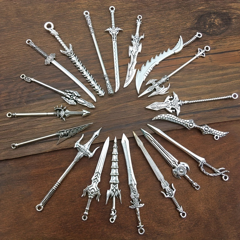 Set of 20 Mixed Zinc Alloy Antique Silver Knight Sword Gun Bow Charms for Jewelry Making