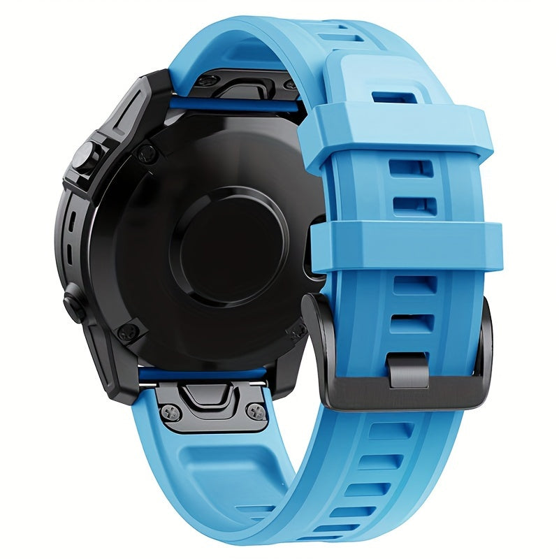Sevimli tanlov: Garmin Fenix 5, 5X Plus, 6, 6X Pro, 7, 7X, Forerunner 945, 935, Instinct 2X uchun 26mm/22mm o'lchamdagi mustahkam silikon tez chiqarish sport tasmasi - Qulflovchi bilan aqlli soat bilaguzuk.