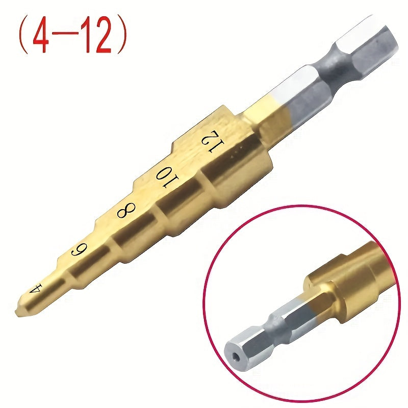 Titanium Step Drill Bit for Wood and Metal 4-32mm High-Speed Steel Hex Head