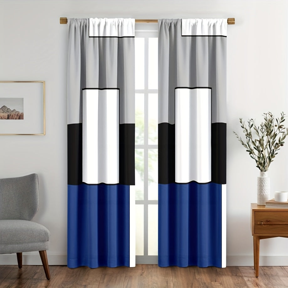 Set of 2 Plaid Pattern Curtains for Bedroom and Living Room Window Drapes