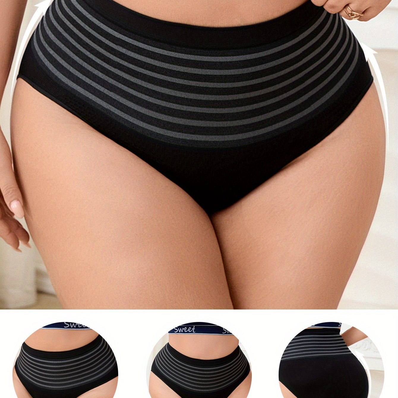 Women's Seamless High-Waisted Workout Briefs Breathable Tummy Control Shapewear Black Gray