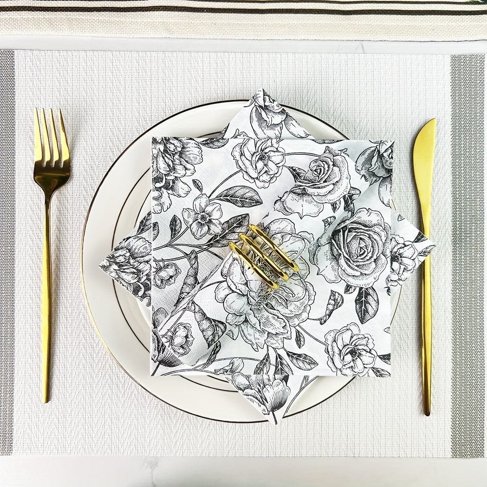 Set of 20 Floral Design Paper Napkins Square Disposable Wedding Thanksgiving Decor 33x33cm