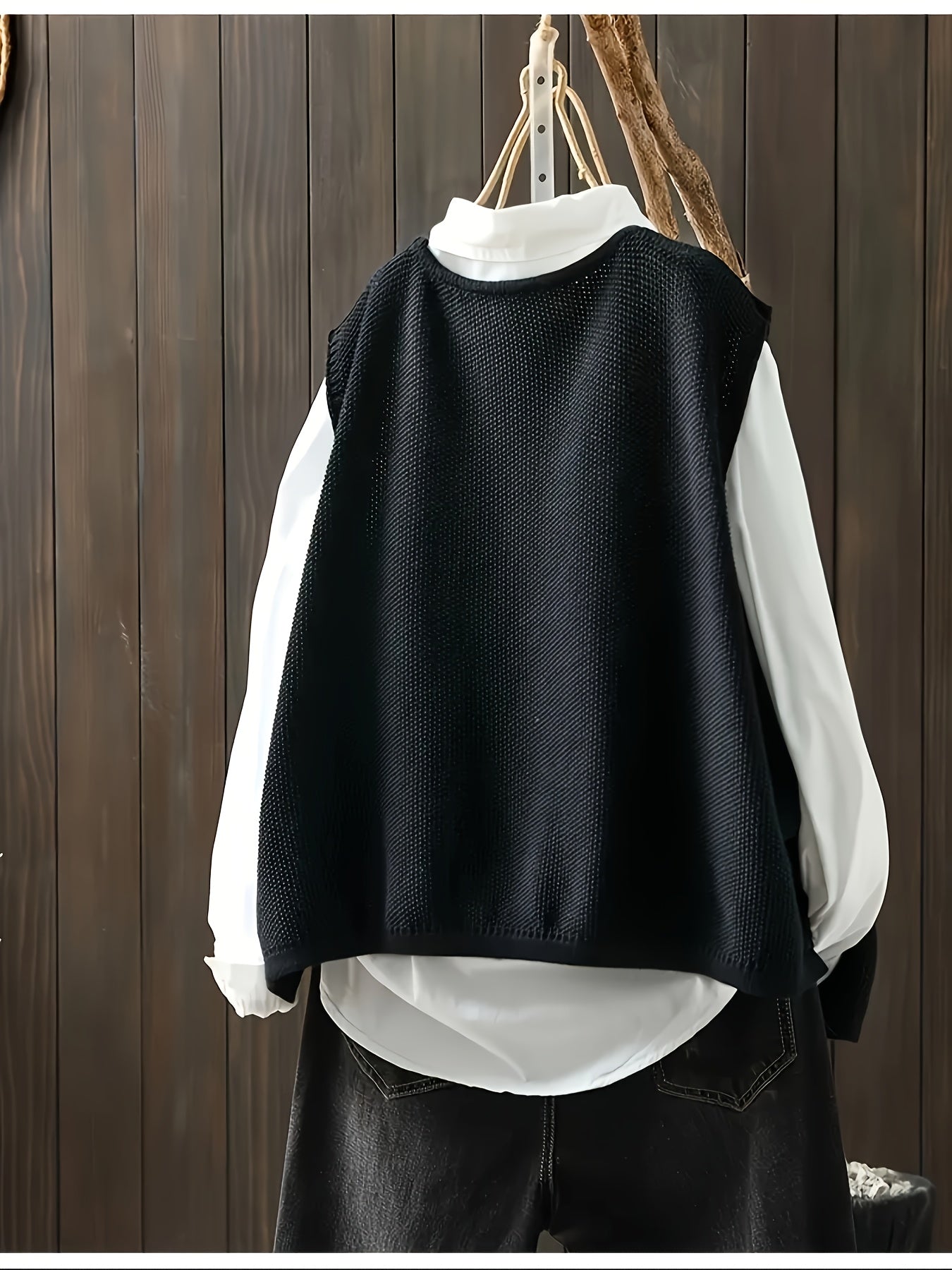 Plus Size Women Artistic Minimalist Irregular Hem V-Neck Vest