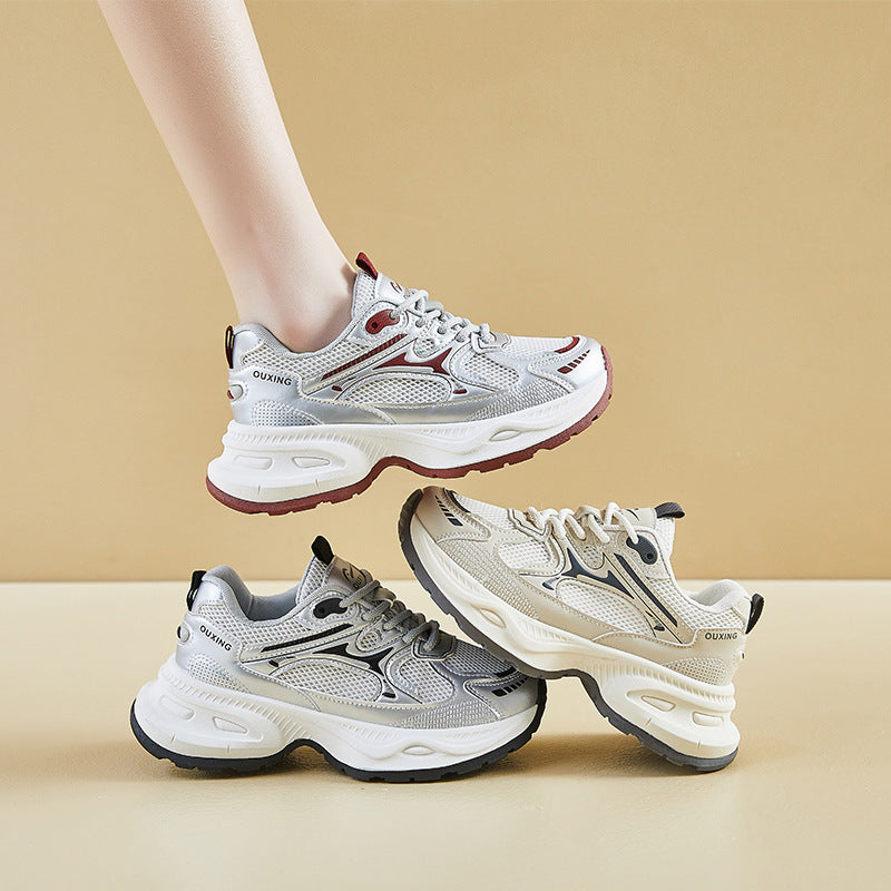 Women’s Korean Style Chunky Dad Shoes Comfortable Platform Sneakers White Gray