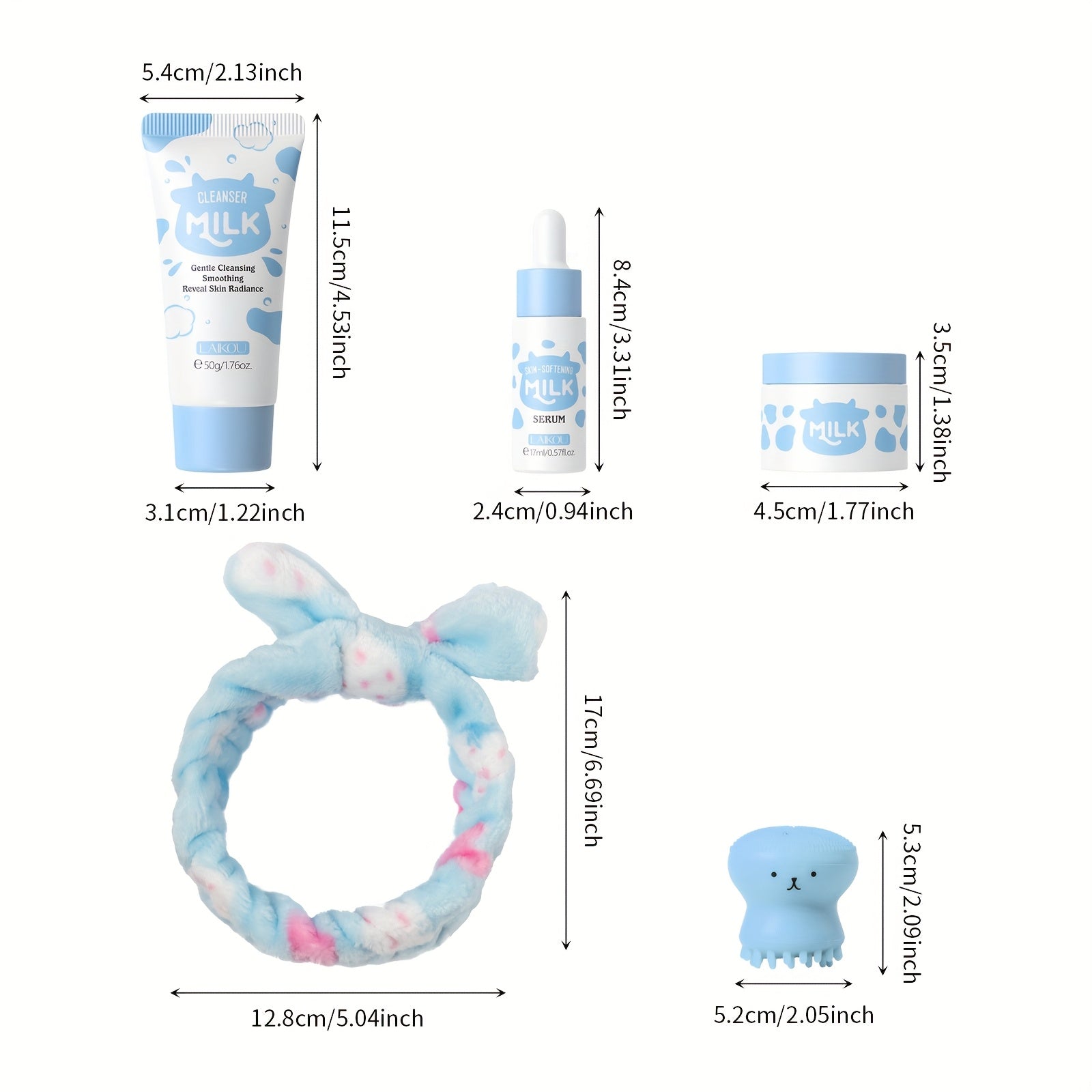 Unisex Milk Skincare Set for All Skin Types Moisturizing with Cleanser Serum Face Cream Brush