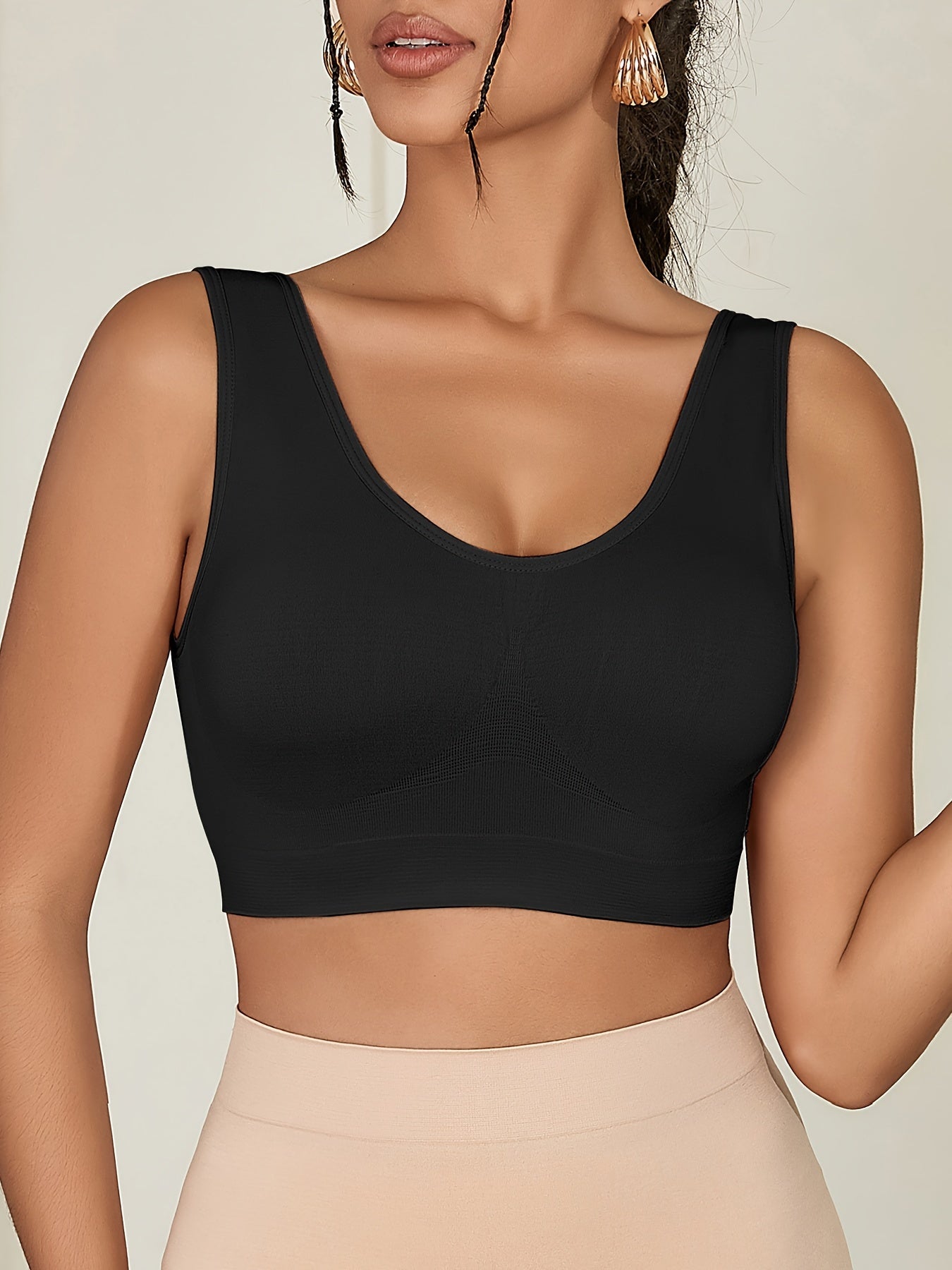 Women's 3-Pack Seamless Sports Bras Solid Color High Elasticity Polyamide Elastane