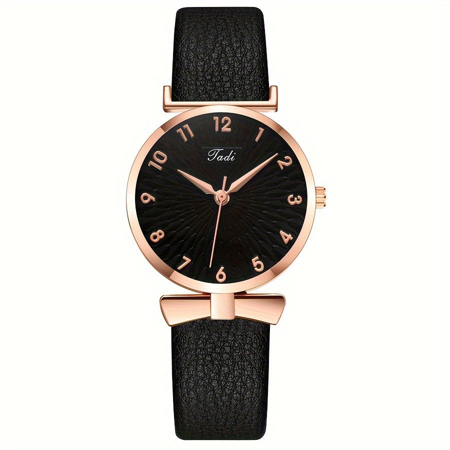 Women's Casual Round Quartz Watch with Leather Strap for Daily Wear
