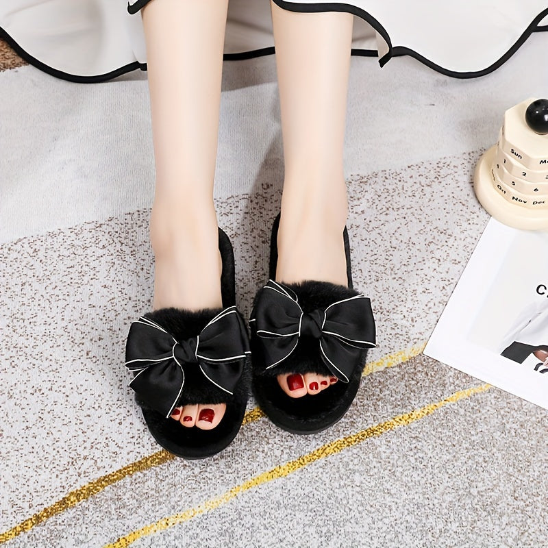 Home Slippers Women Soft Fabric Non-Slip Bowknot Cozy Indoor Shoes