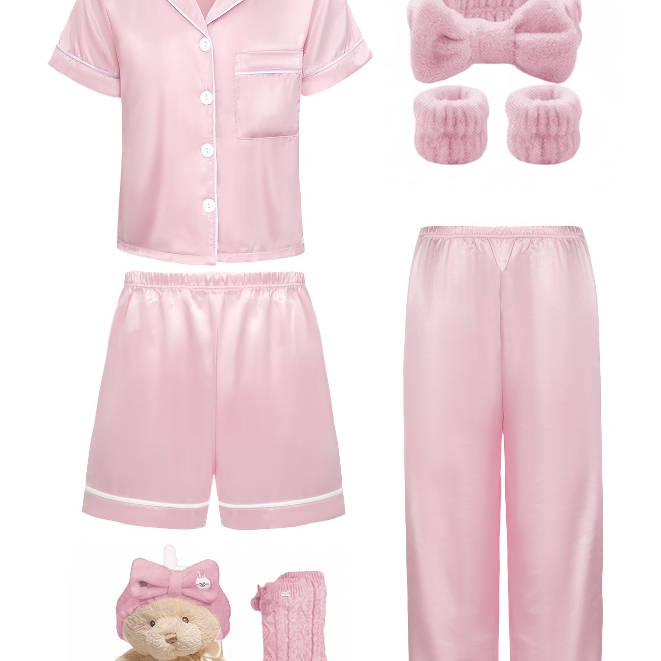 Детский огнеупорный пижамный комплект с бежевым коротким рукавом с воротником кардиганом и подходящими шортами или брюками для весны и осени