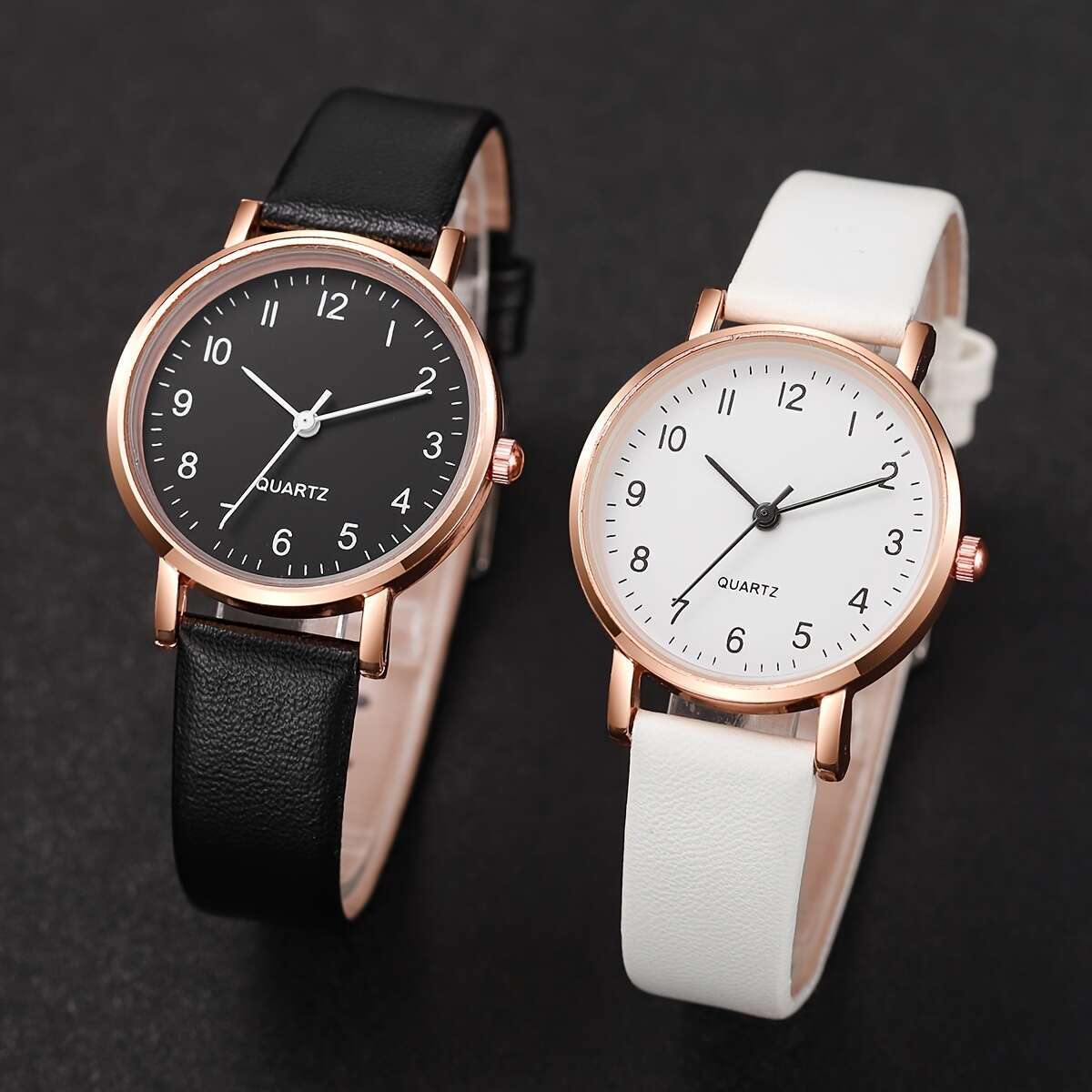Women's Quartz Watch and Heart Charm Bracelet Set Alloy Case Faux Leather Strap Round Analog Dial