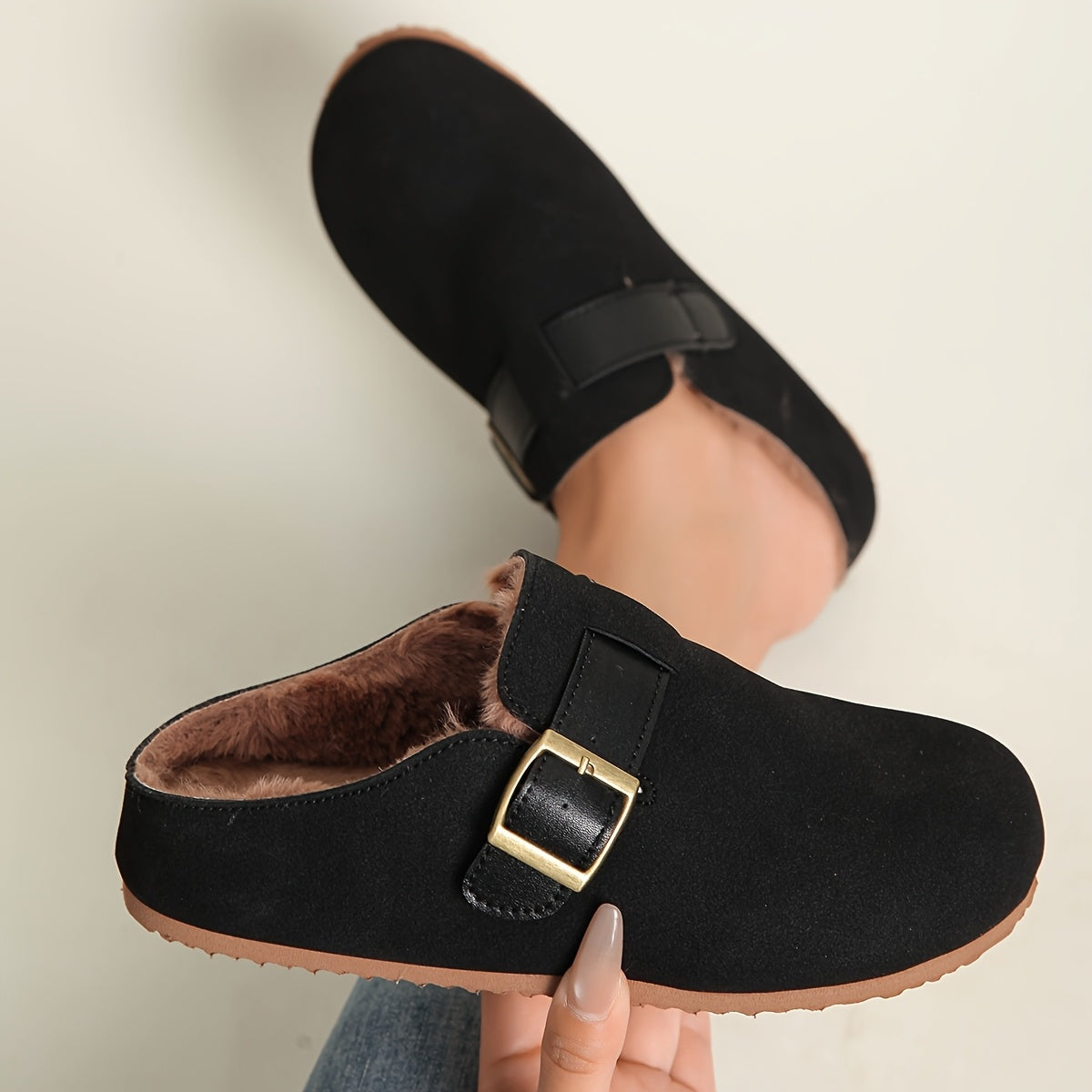 Women Mule Shoes Flat Fleece Slip-On Casual Comfortable