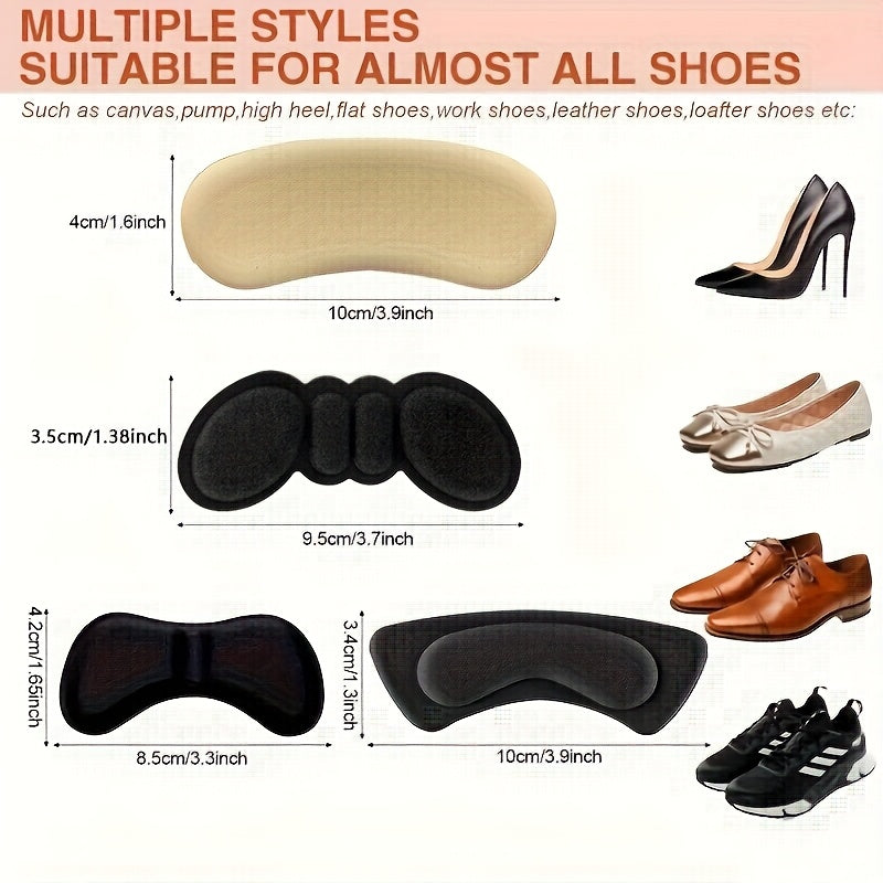 Unisex Non-Slip Shoe Heel Pads Cushioned Anti-Blister Inserts Beige Black