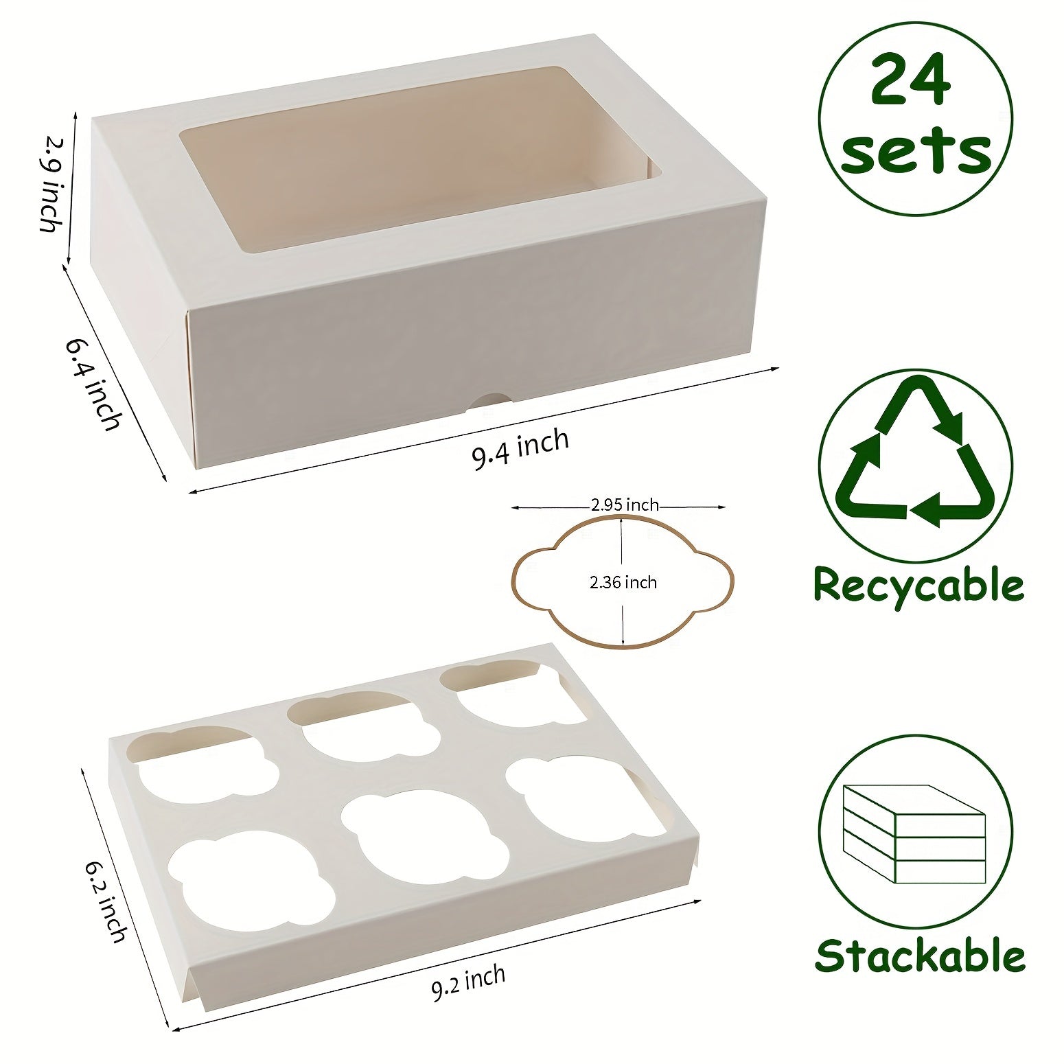 Pack de 6 contenedores de cartón kraft blancos para cupcakes con ventana transparente para productos horneados
