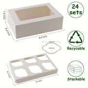 Pack de 6 contenedores de cartón kraft blancos para cupcakes con ventana transparente para productos horneados